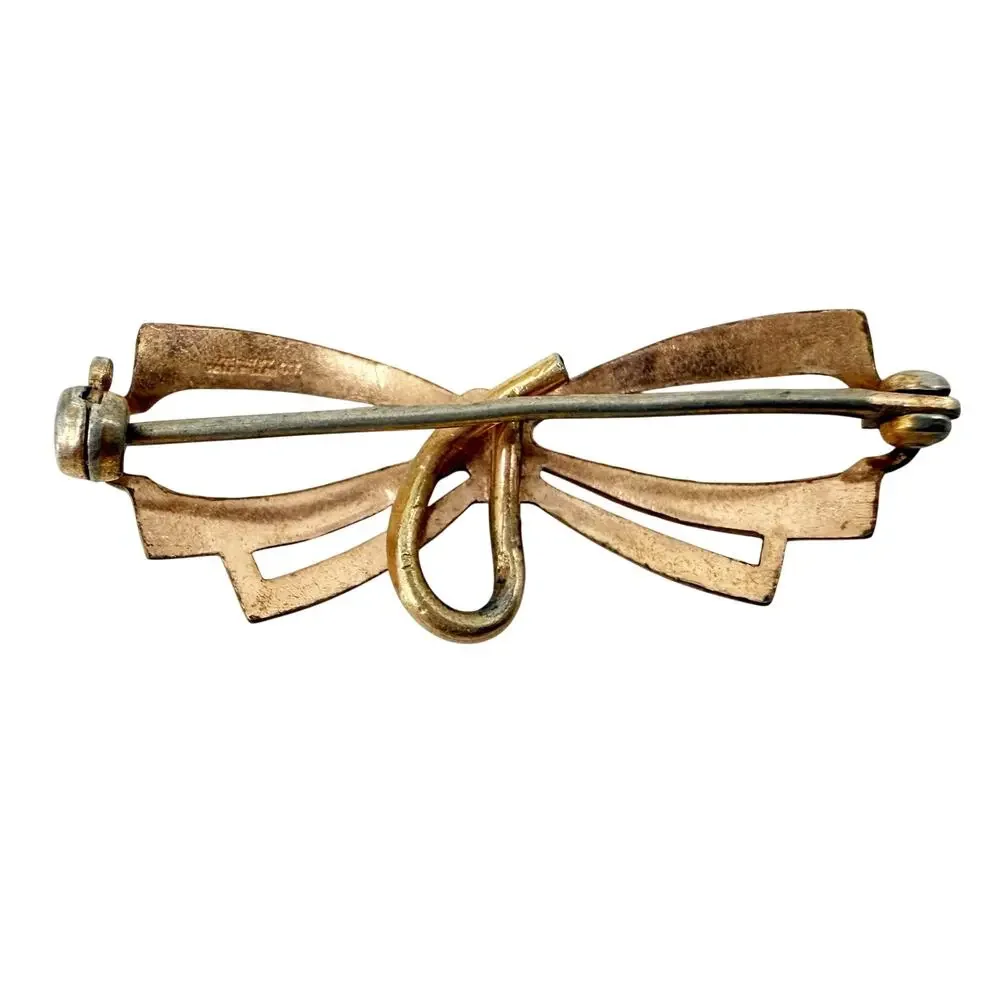 vintage 10K gold filled Engraved Bow BROOCH costume jewelry MCM ribbon pin